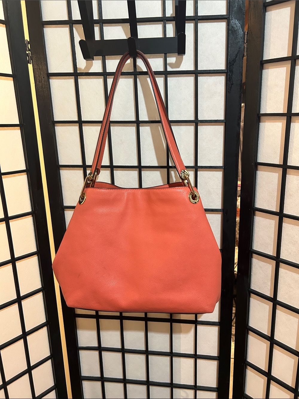 Michael Kors Coral-Peach Leather Shoulder Bag - Picture 2 of 13